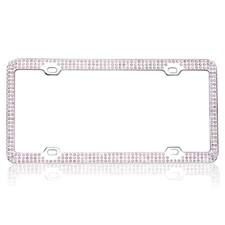 Valor Pink Crystals Chrome Coating Metal License Plate Frame with Triple Row Crystals LPF2CC003PNK